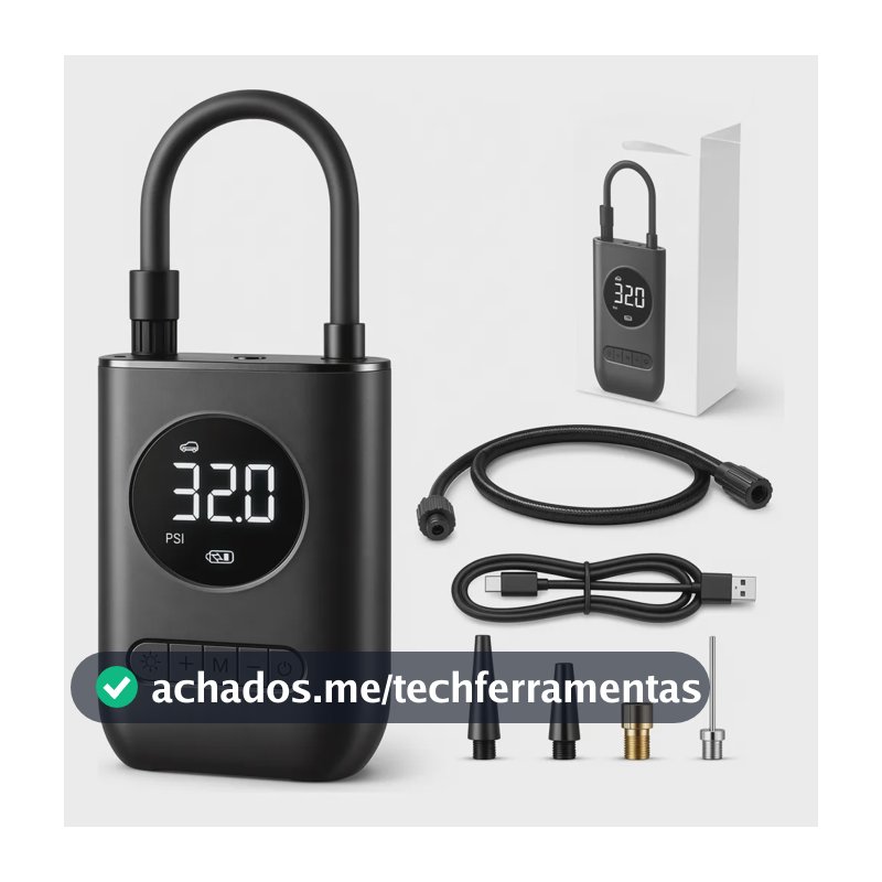 Mini Compressor Digital Bomba Encher Pneu Carro Moto Bike Preto 7.4 Não Se Aplica