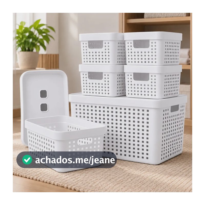 Kit 6 Caixas Organizadoras Com Tampa Invisivel 2l 4,5l 17l Cor Branco