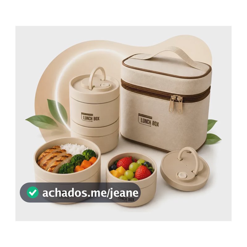 Kit 4 Marmitas Inox Herméticas Térmicas + Bolsa Térmica Fit Bege