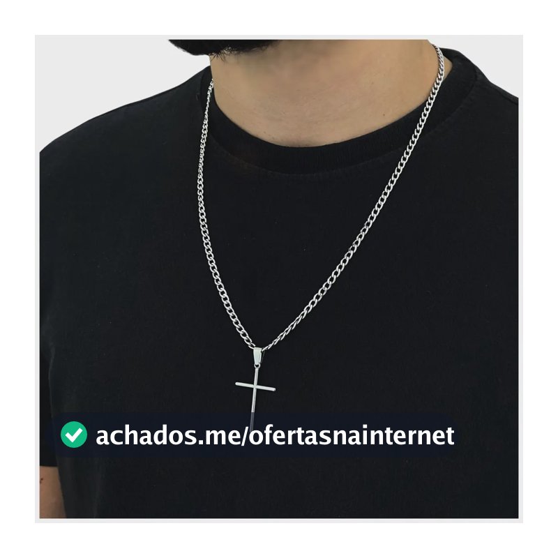 Corrente Cordão Masculino Grumet Aço Inox Cruz Crucifixo Colar Correntinha Masculina Para Presente Cor Prata Prateado 70cm