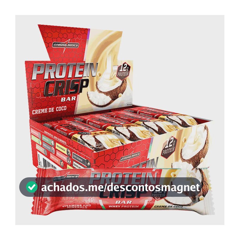 Caixa de 12 Barras de Proteína Whey Crisp Bar Creme de Coco Integralmedica