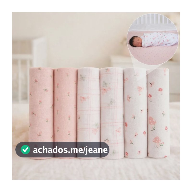 Kit Cueiros Flanelados C/6 Estampados 80x80 Algodão Rosa