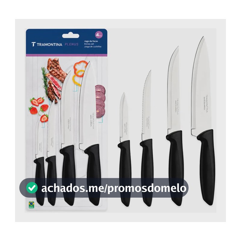 Jogo Facas Tramontina Kit Conjunto Faca Cozinha Churrasco 4p