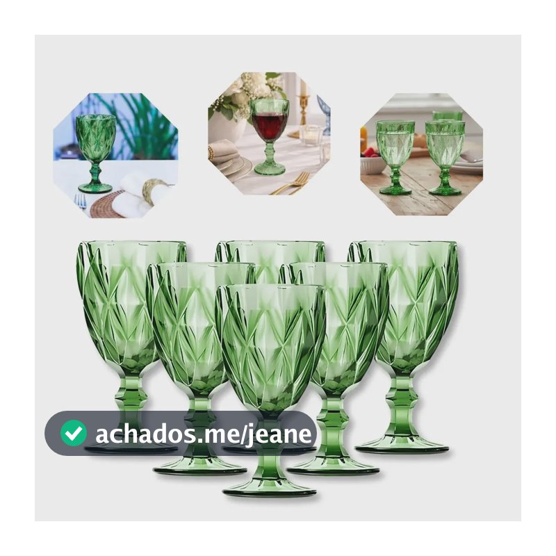 Jogo de Taças Diamond Luxo em Vidro Verde da Gostei! com 6 Unidades de 330 mL