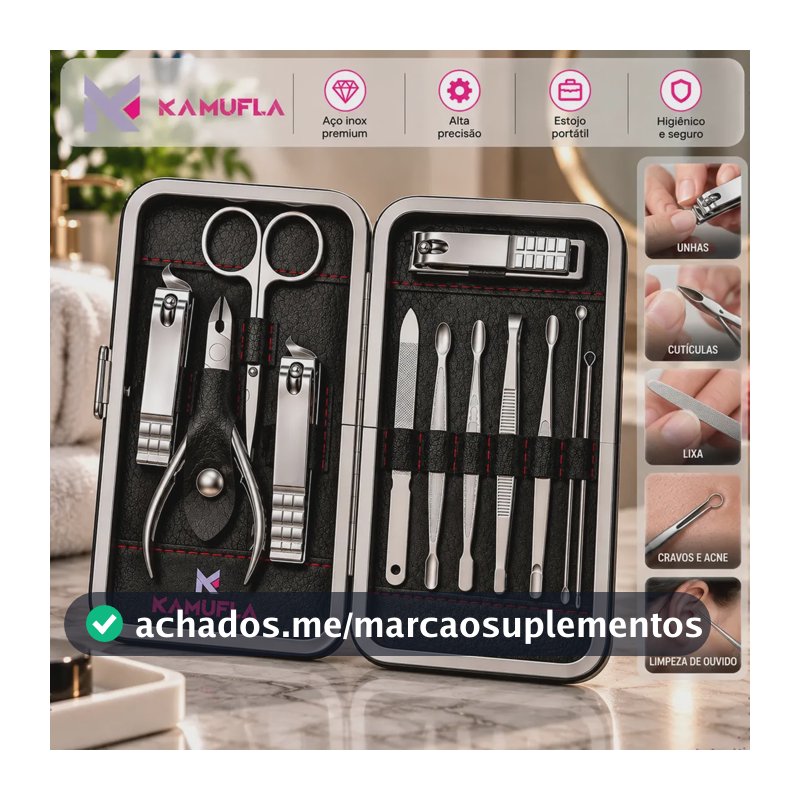 Kit Cortador De Unha Portátil Estojo Alicate Manicure 12 Pç Desencravador De Unha Manicure Alicate Lixa Profissional Tesoura Empurrador De Cutículas Pinça Portátil Dobrável