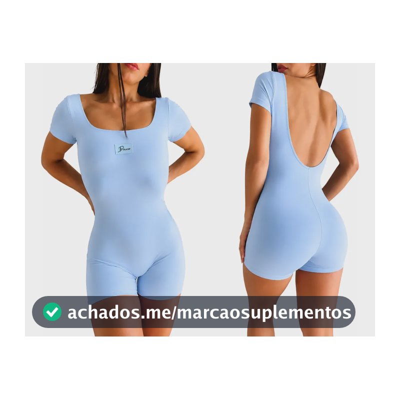 Diasp Macaquinho Poliamida Fitness Manga Curta Academia Azul Cinderella Liso G