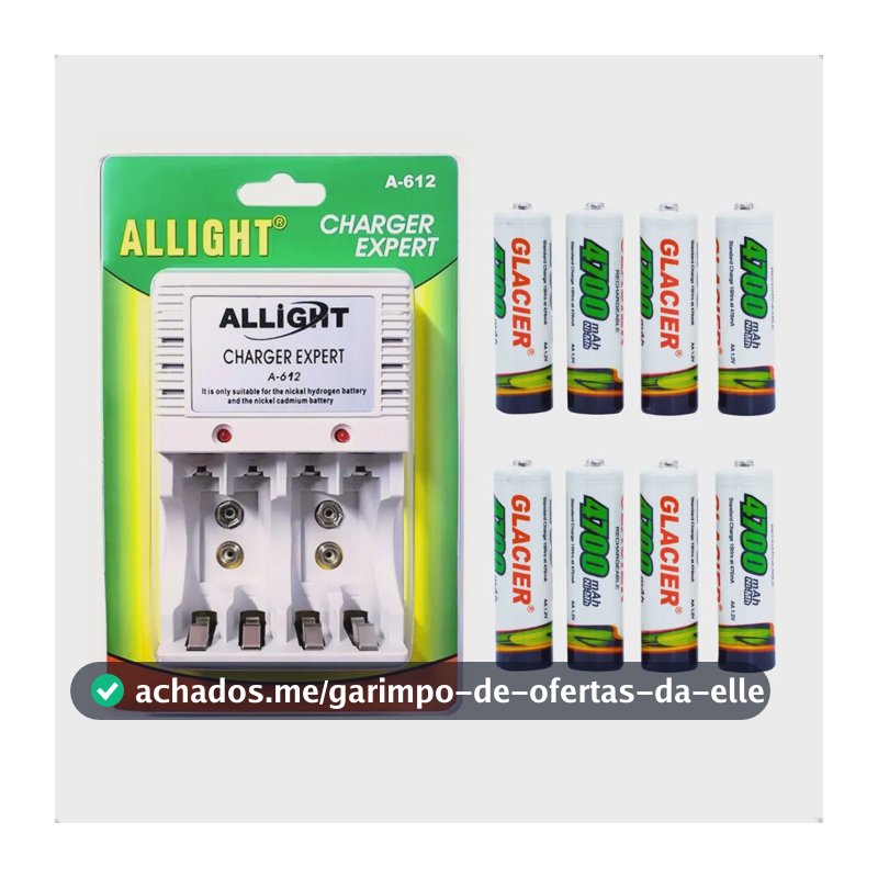 Kit 8 Pilhas Recarregáveis + Carregador Rápido Bivolt Aa/aaa