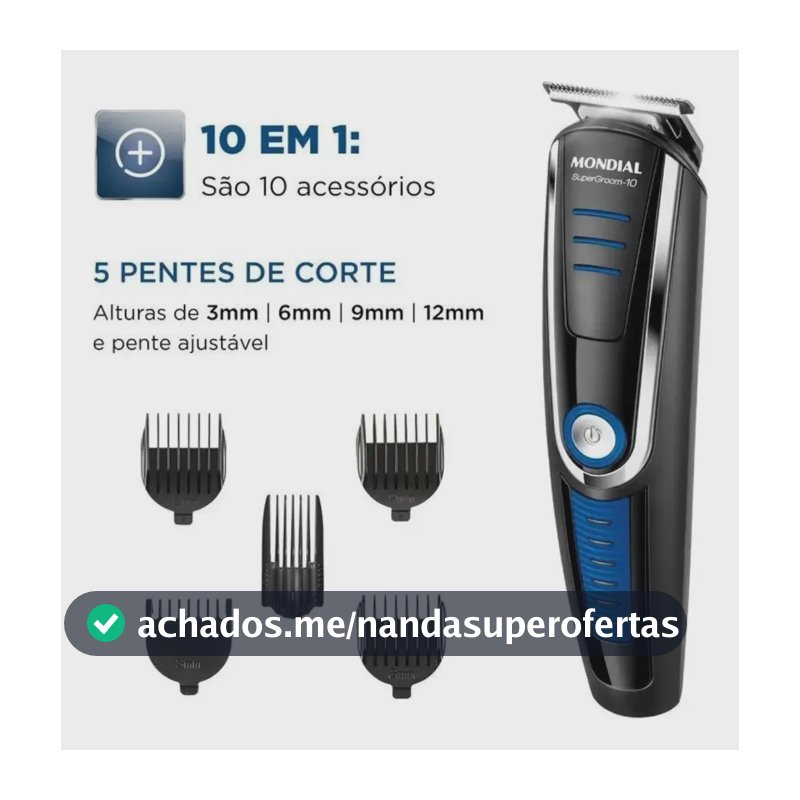 Aparador de Pelos Mondial Super Groom 10 BG-03 6W Bivolt — Completo