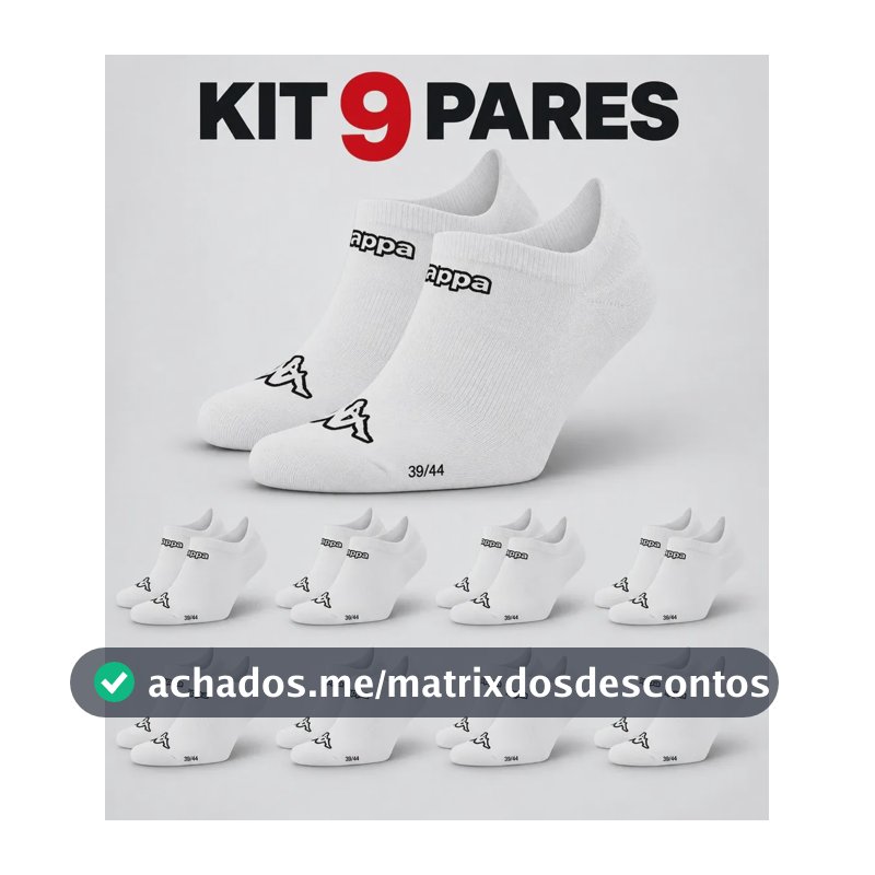 Kit 9 Pares Meias Kappa Sapatilha Soquete Invisível Original Branco 38-43