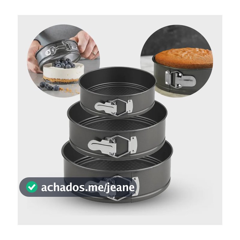 Kit 3 Formas Para Bolo Torta Com Fundo Removível Antiaderente Aço Carbono Redondas Preto
