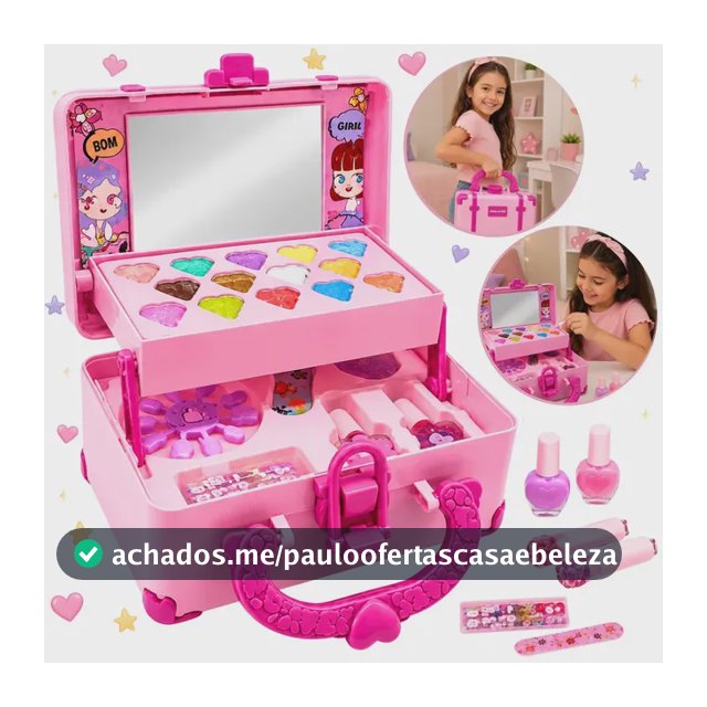 Maleta De Maquiagem Infantil Lavável Com Espelho Kit Completo 32 Peças Antialérgica Presente Menina Mompas