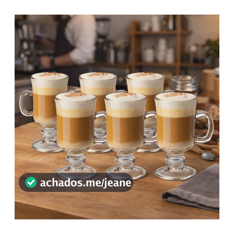 Kit 6 Canecas Vidro Capuccino Versátil Premium Alça 230ml