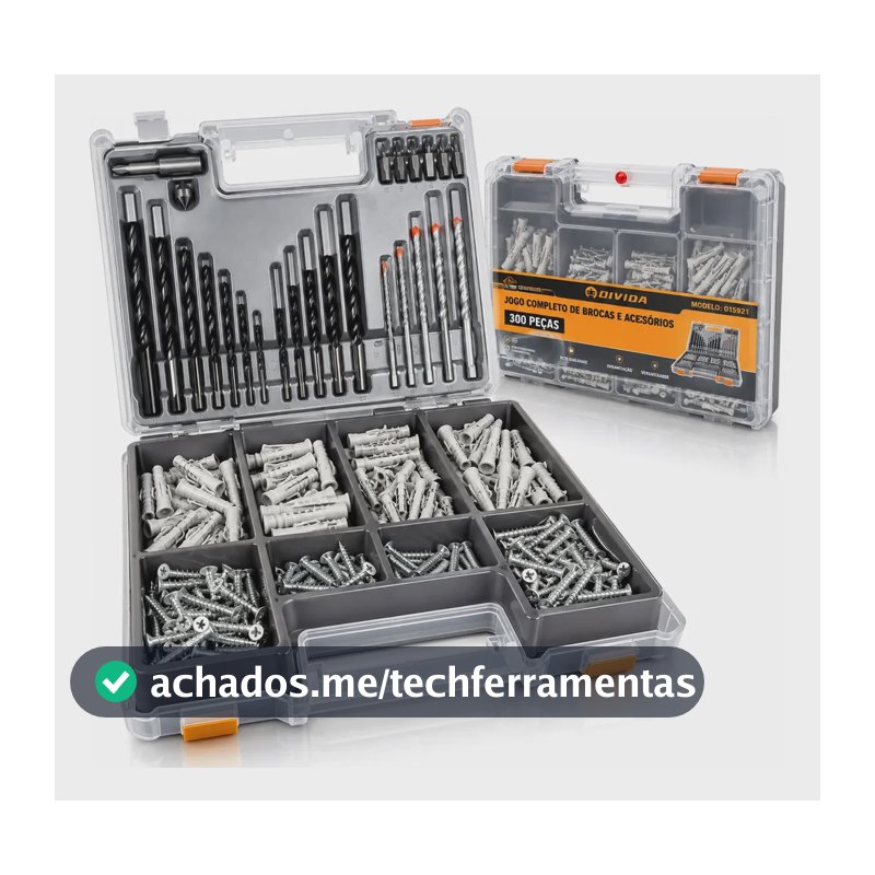 Kit Jogo De Brocas Acessórios Buchas 300 Peças Com Maleta