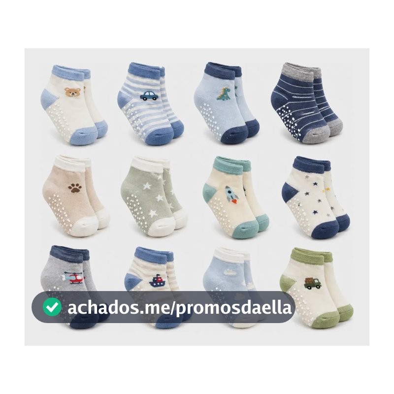 Kit 12 Pares Meias Bebê Menina E Menino Antiderrapante Variadas Menino Bebe Antiderrapante Logo 0 A 6 Meses