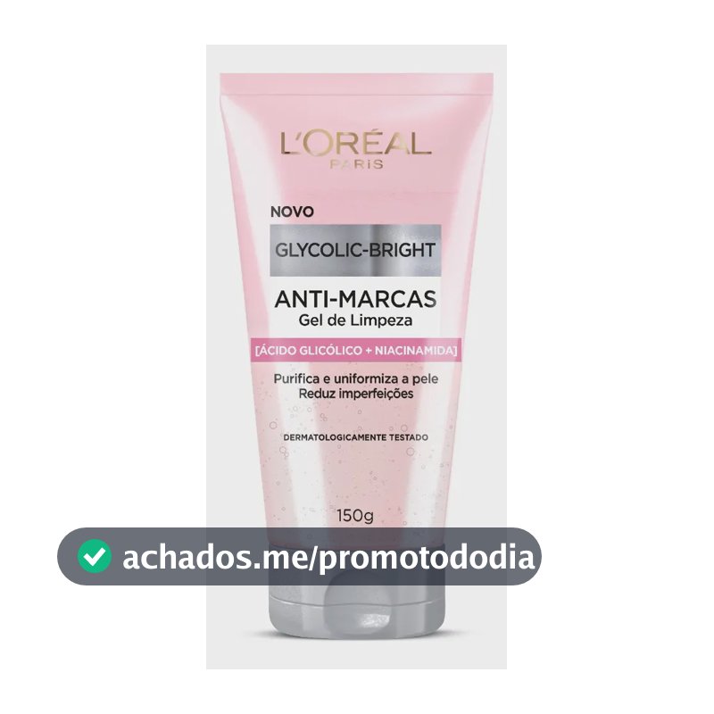 L’Oréal Paris Glycolic-Bright Gel de Limpeza Anti-Marcas com Ácido Glicólico e Niacinamida, para Todos os Tipos de Pele, 150 ml