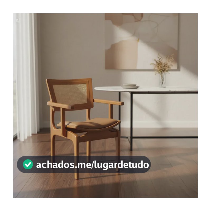 Cadeira Madeira Com Encosto Braço Tela Ratan Sextavada Courino Caramelo