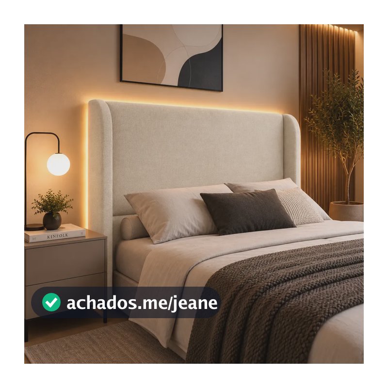 Cabeceira Cama Casal Box 140cm Orgânica Curva Linho Bege Beg Bege