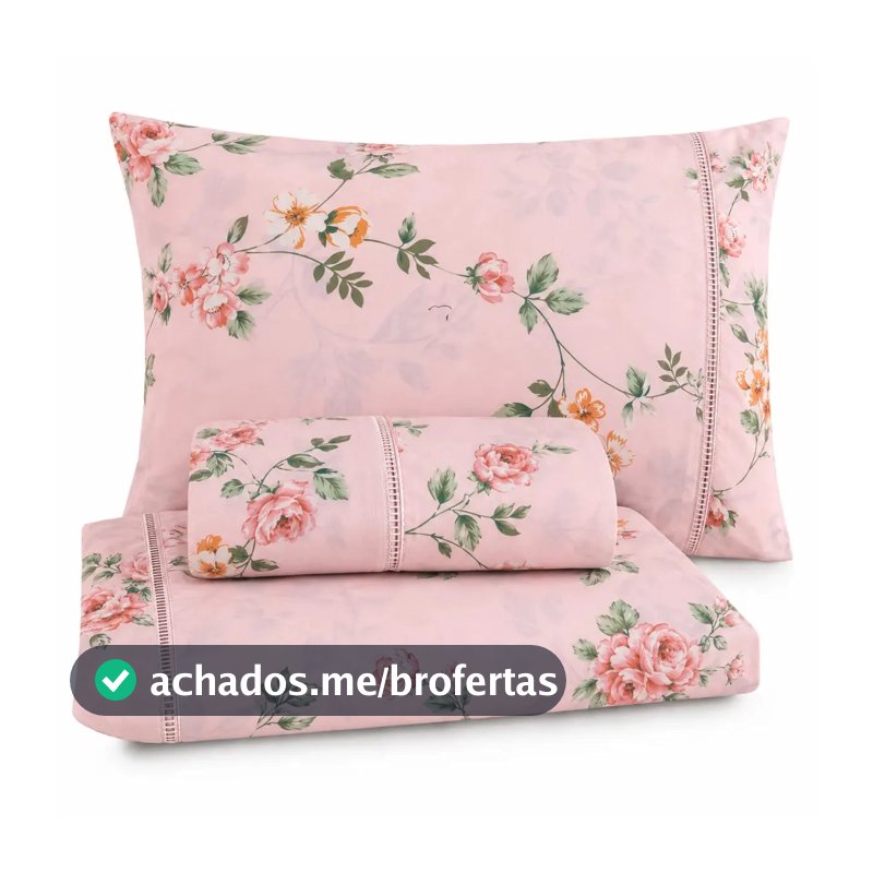 Jogo De Lençol Queen 3 Peças 400 Fios C/ Elástico Hotel Floral Rose Claro