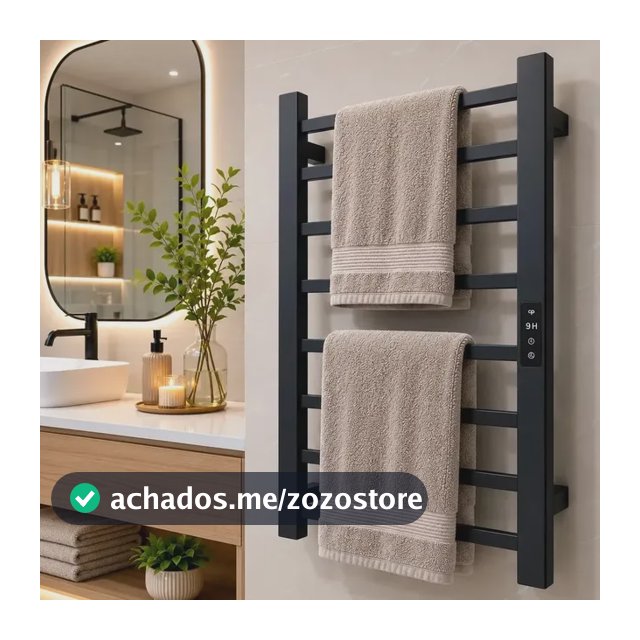Toalheiro Elétrico Aquecido Inox Preto Com Timer 2 Toalhas