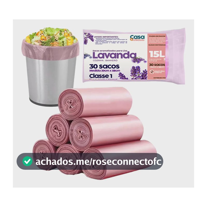 Sacos De Lixo Perfumado Lavanda Citronela Anti Odores Cor Lavanda 15L 30 Sacos