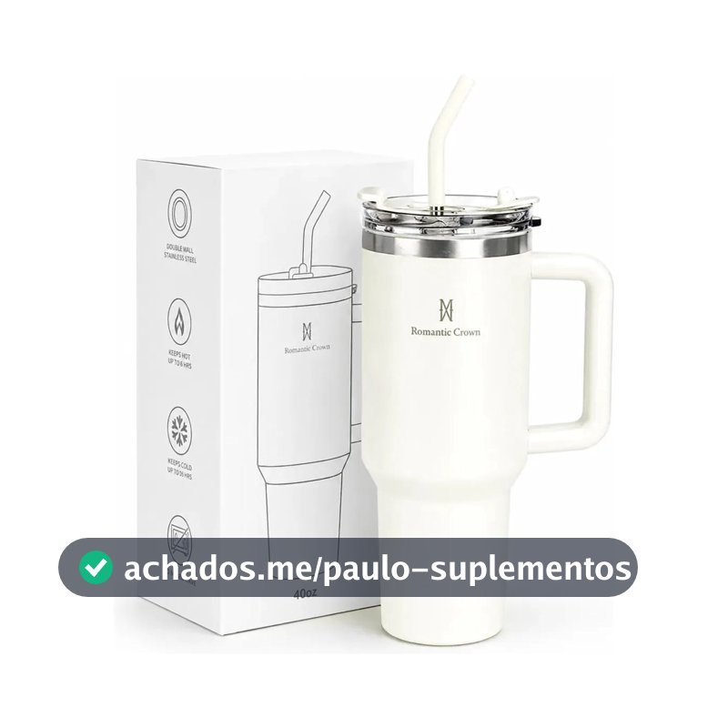 Copo Térmico Gigante 1,2l Inox Com Tampa E Inox Canudo Cor Branco Cor Pura / Material Fosco