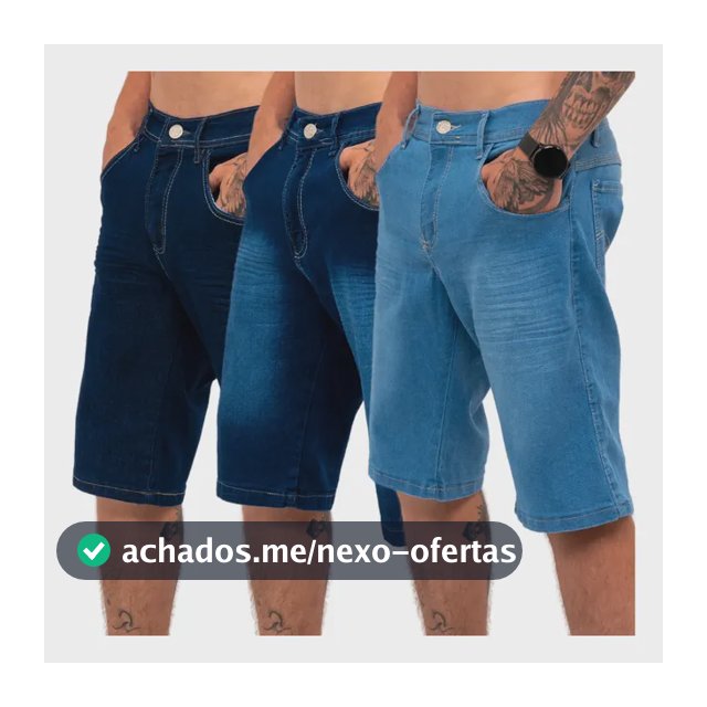Kit 3 Bermudas Jeans Masculina Lycra Elastano
