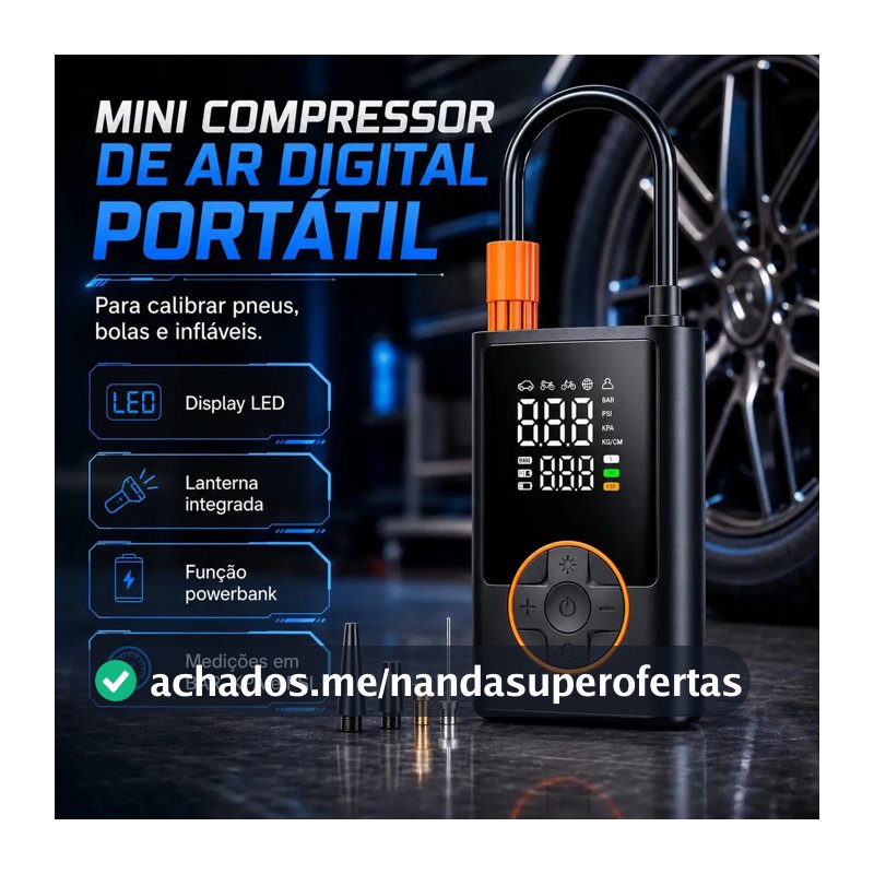 Compressor Portátil Car Air Pump Digital Com Visor Para Carro Moto Bike Calibrador De Pneu Multifuncional