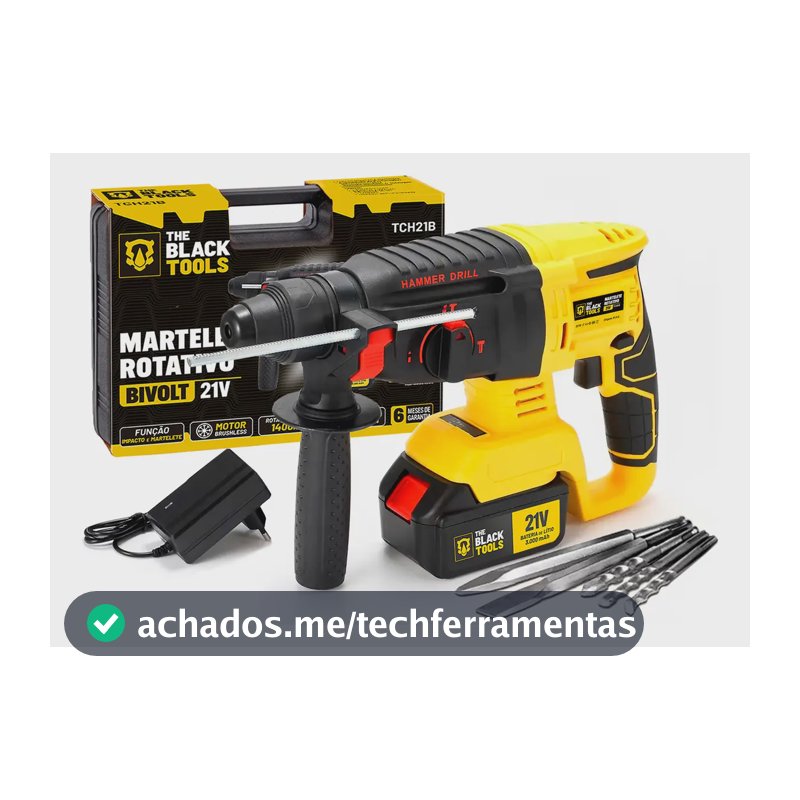 Martelete Rompedor Rotativo De Impacto A Bateria 21V 1400 Rpm 4800 Ipm Cor Amarelo The Black Tools