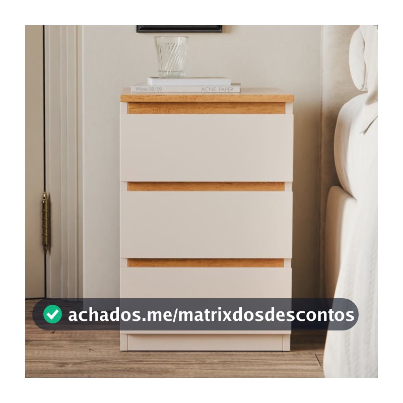Mesa De Cabeceira Retrô Com 3 Gavetas Criado Para Quarto Laqueado Off White/freijó