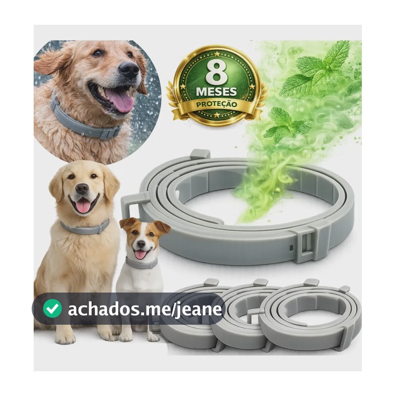 Coleira Anti Pulga Leishmaniose Carrapato Mosquito Cão Gato Cinza Liso 62 Cinza