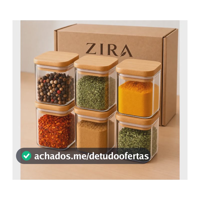 Kit 6 Pote Vidro Porta Temperos Hermético Cozinha Organiza Vidro/tampa De Bambu