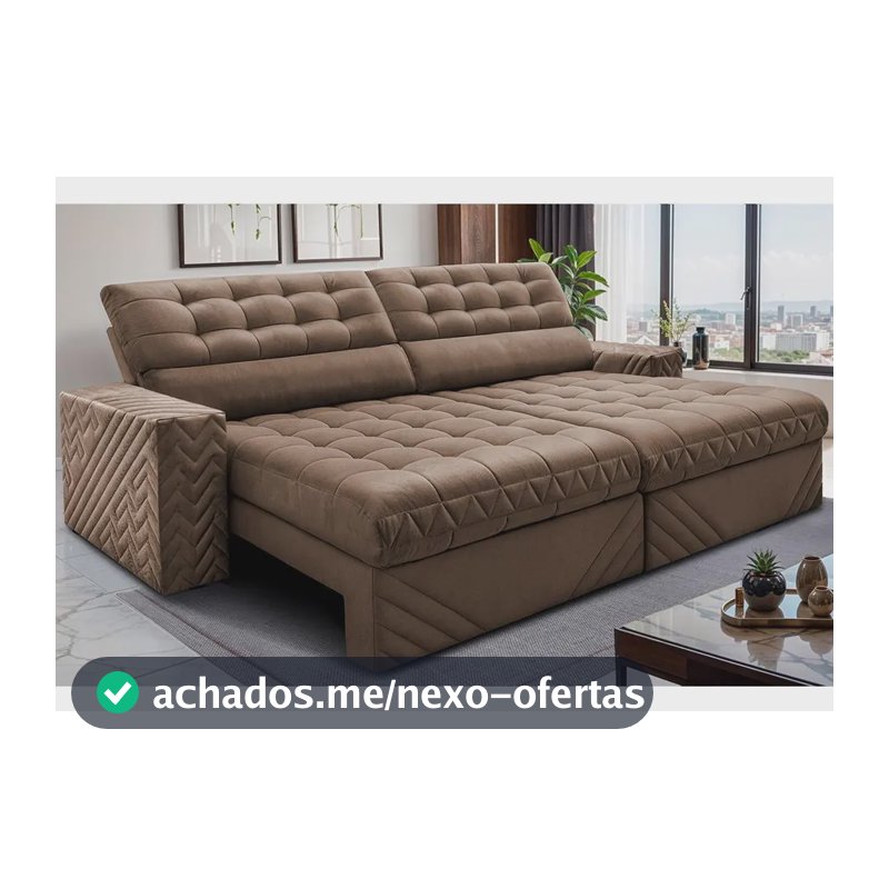 Sofá Retrátil 2,30m Molas Ensacadas Max Spring. Cama Inbox Castor Liso