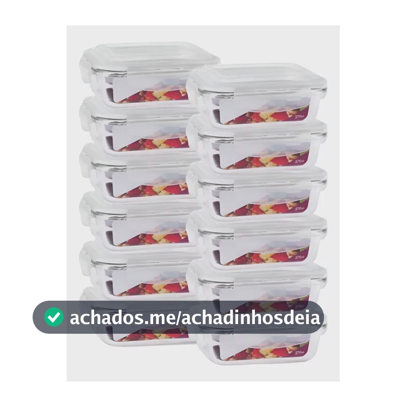 Kit 12 Potes De Vidro Tampa Hermético Marmita Fit 370ml Cor Branco