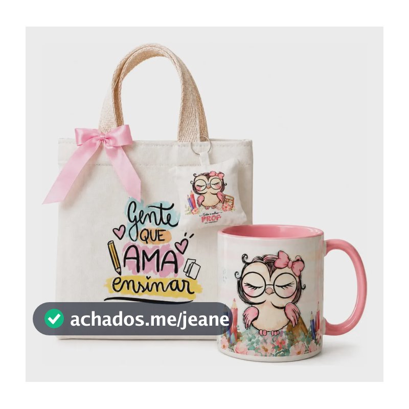 Kit Presente Professor(a) Caneca Porcelana Mini Bag Chaveiro Rosa Professora Rosa | Professora