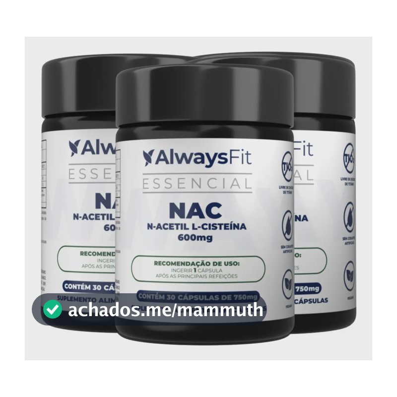Kit 3x Nac Alwaysfit 600mg - N-acetil L-cisteína - 90 Cáps Sem Sabor