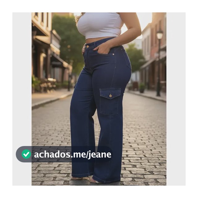 Calça Jeans  Pantalona Wide Leg Cargo Plus Size Com Lycra
