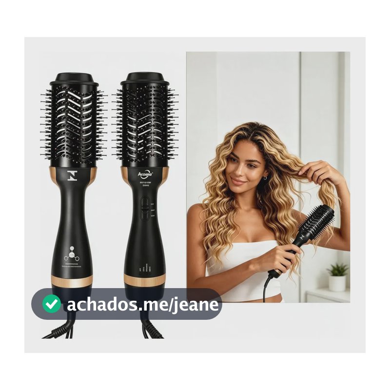 Escova Secadora 3 Em 1 Profissional Seca 1500w 110v Preto Preto Mo-f5-220v