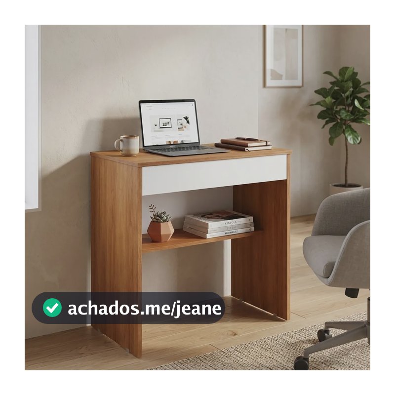 Mesa Compacta Premium Sala Quarto Com Gaveta Computador Jequitibá Com Branco