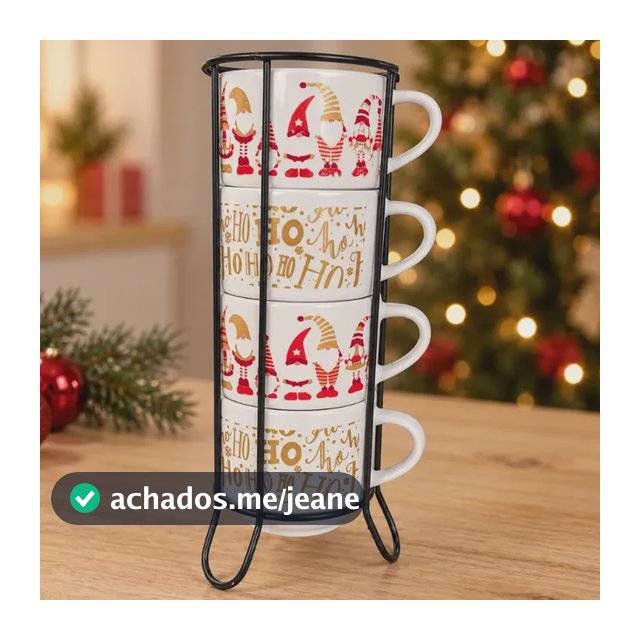 Kit 4 Xícaras 210ml Porcelana Café Chá Duende Hoho Suporte