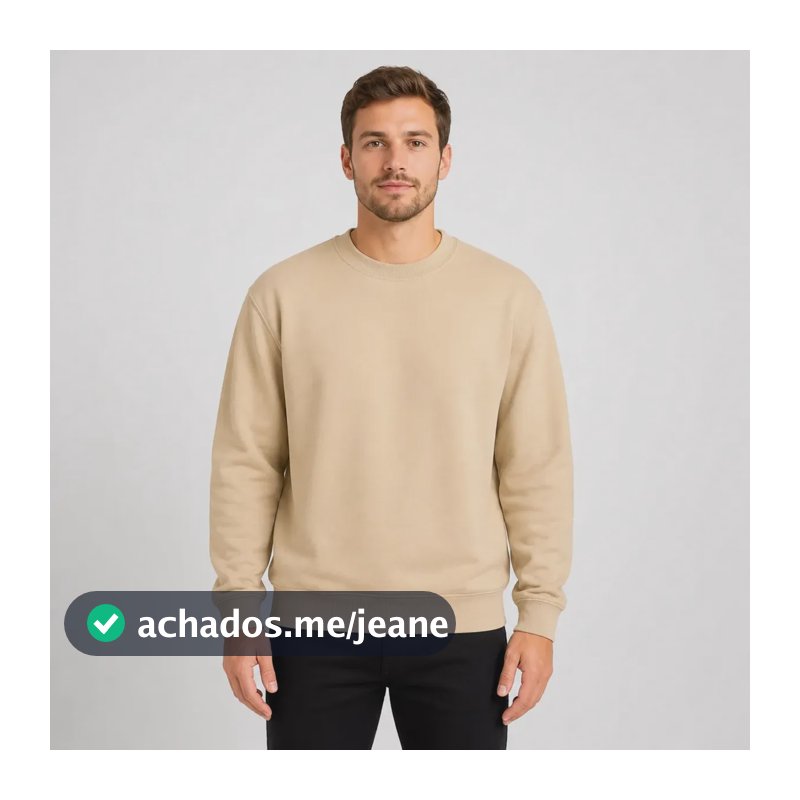 Moletom Unissex Careca Liso Flanelado Básico Inverno Premium Gg Bege