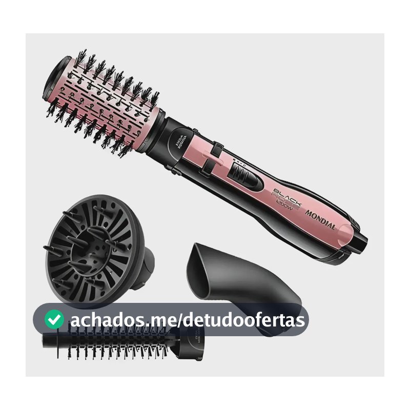 Escova Rotativa 1200w Er-10 Mondial Black Rose 110v Cerâmica + Tourmaline Íon