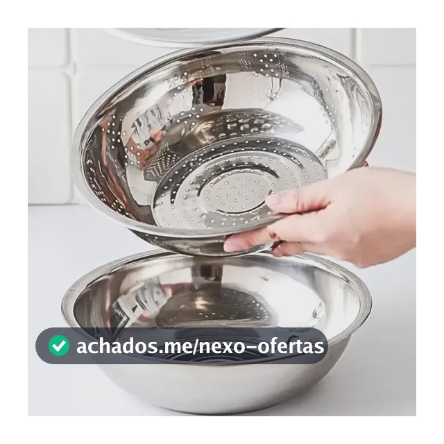 Bowl Kit 3 Em 1 Escorredor Massa Macarrão Ralador Inox Prateado
