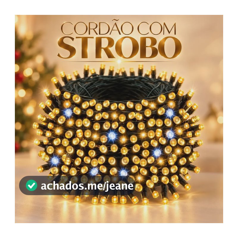 Strobo Cordão Pisca Led Natal 10m Conexão Macho e Fêmea Branco Quente