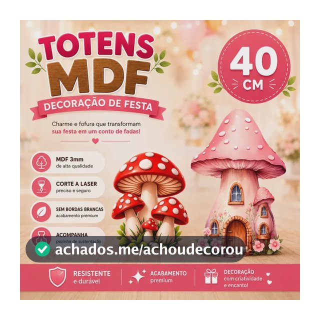 Totem Display Festa Em Mdf - Cogumelo Com 40cm
