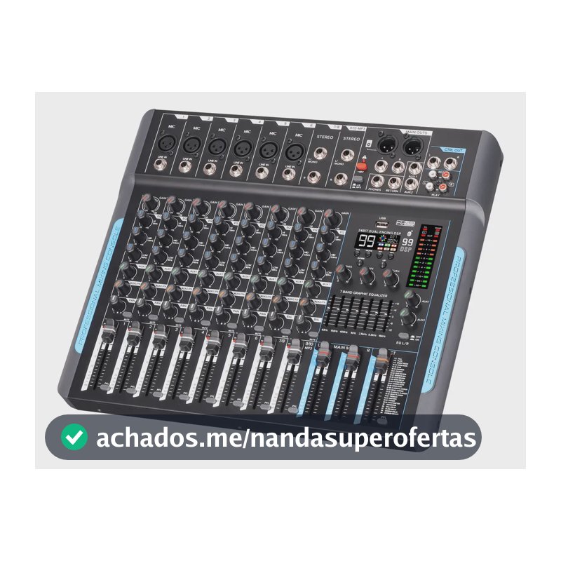 Mesa Som 8 Canais Profissional Mixer Console Bluetooth Usb Bivolt