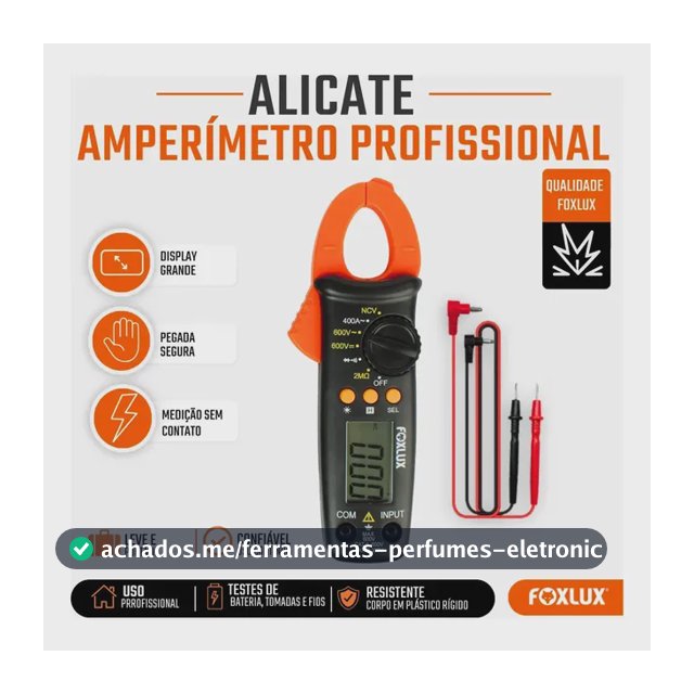 Alicate Amperímetro Digital Foxlux Multímetro 16mm² Profissional