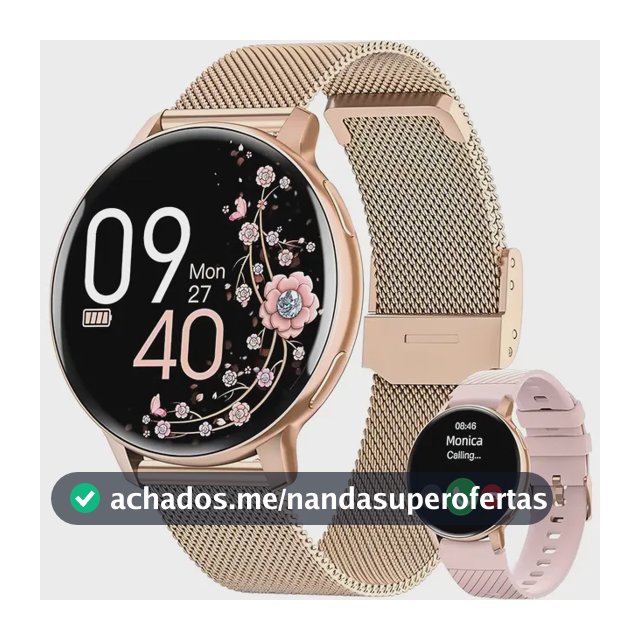 Smartwatch Mertto Motion Feminino Dourado de 45.5 mm com Chamada Bluetooth e Monitor de Saúde para Android e iOS
