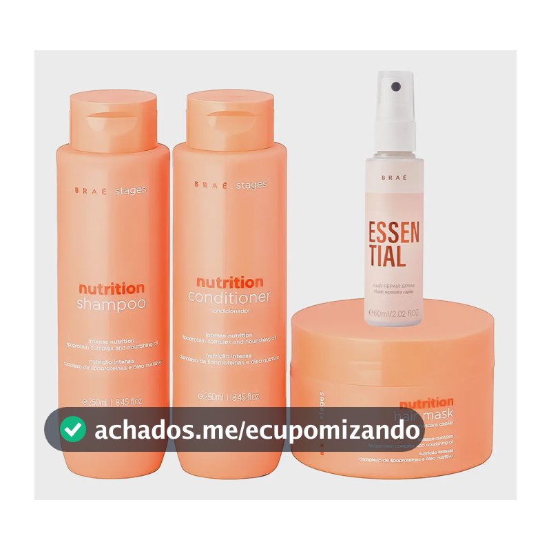 Kit Braé Stages Nutrition Shampoo,cond,másc + Essential 60ml