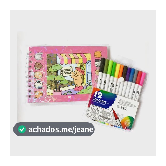 Kit Livro De Colorir Ursinhos + 12 Canetinhas Ponta Dupla