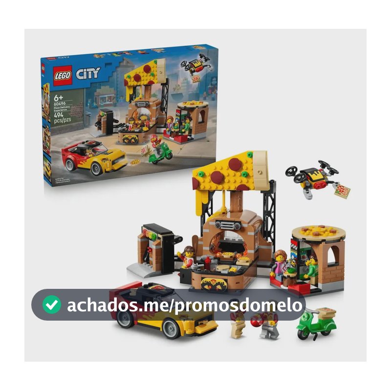 LEGO City Experiência de Entrega de Pizza com Veículos 60496; Conjunto de construção para crianças; brinquedo de restaurante e veículos para criar histórias; Presente para crianças; 6+